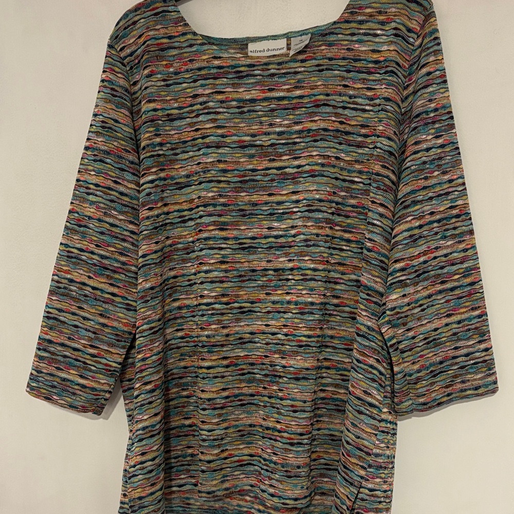 Alfred Dunner Multicolor Wave-Striped Knit Tunic — Blue, Green, Pink, Cream